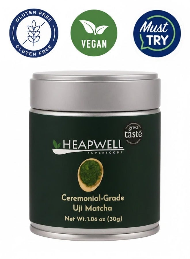 Heapwell UJI Ceremonial AAA Grade Matcha Powder 30g, Sourced from Shizouka Japan, Ceremonial Matcha Tea,  Vegan Ceremonial Matcha Tea| Premium Ceremonial Matcha Tea Without Artificial Sweeteners | - Image 1